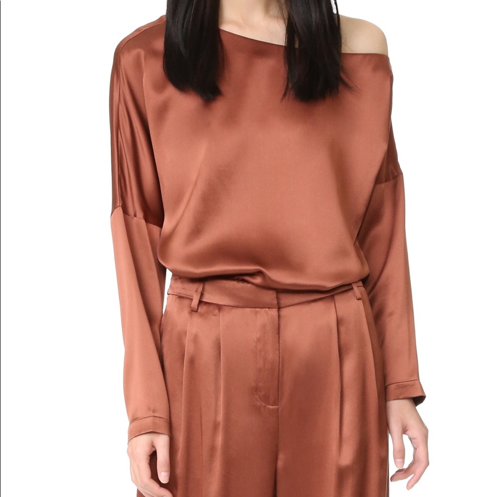 Tibi Assymetrical off shoulder silk top